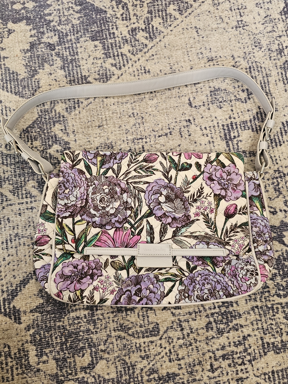 Vera Bradley Cream Shoulder Bag with Lavender Floral Print